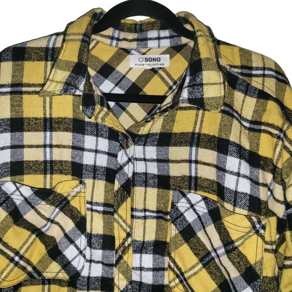CI SONO | Yellow Plaid Wide Flannel Cropped Top - Picture 4 of 11